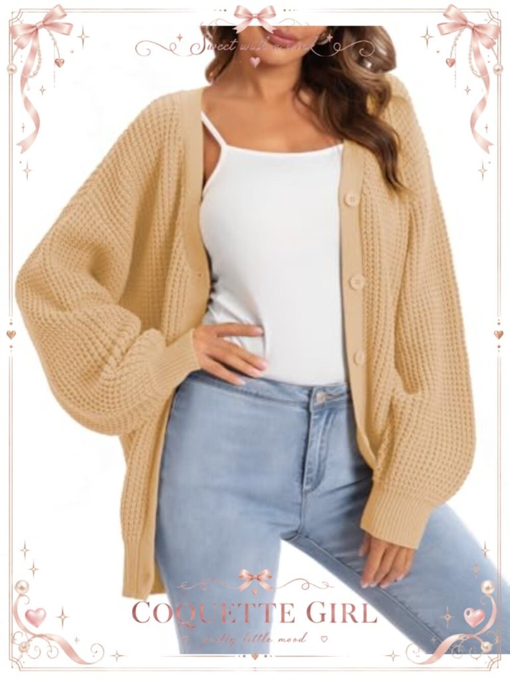 100% Cotton Oversized Button-Down Cardigan Sweater Women V-Neck Knit